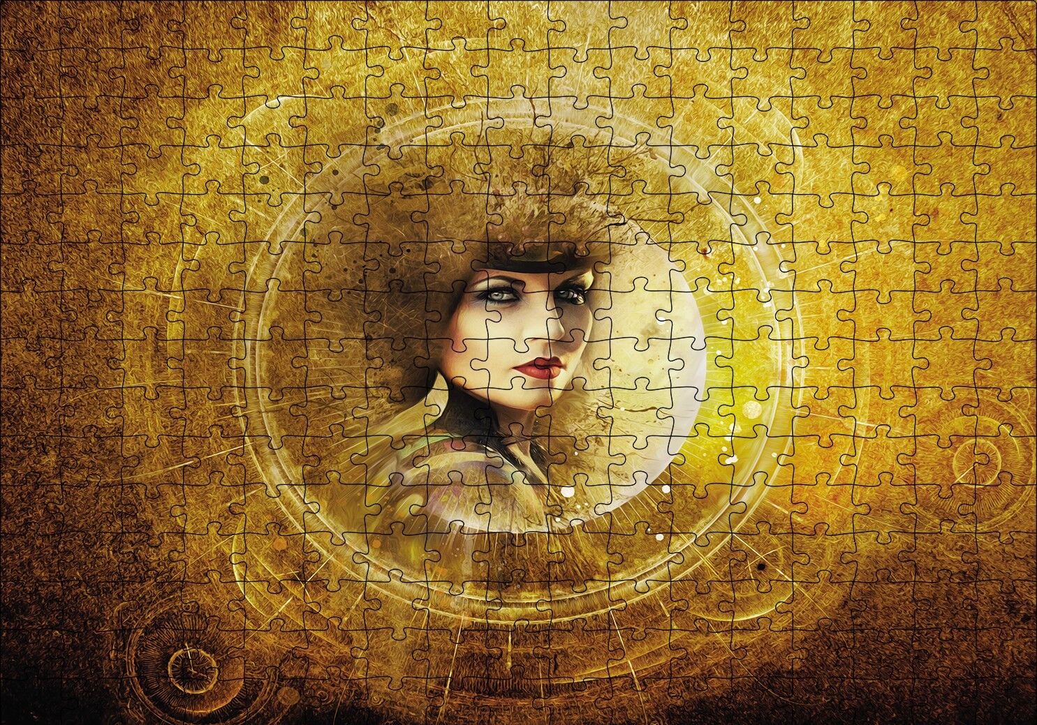 Gotik Fantezi Karanlık Steampunk Portre Puzzle Yapboz MDF Ahşap 255 Parça 34 cm X 49 cm