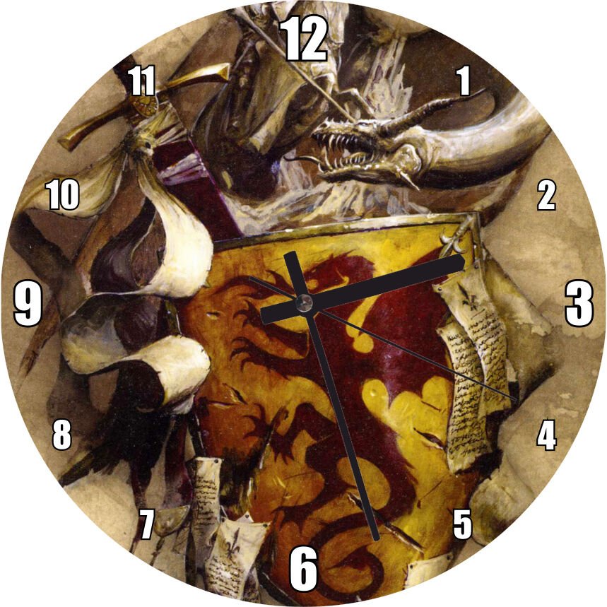 Ejderhalı Arma Savaşçı Kılıç ve Sancaklar  Mdf Ahşap Duvar Saati