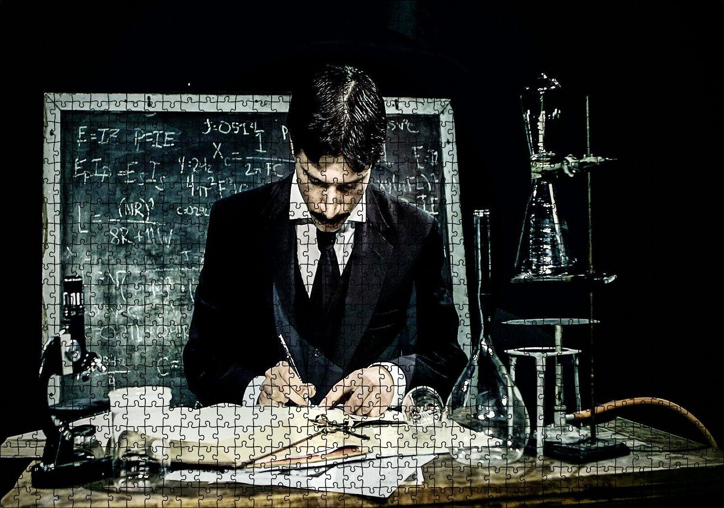 Nikola Tesla Çalışma Masası Puzzle Yapboz MDF Ahşap 1000 Parça 49 cm X 68 cm