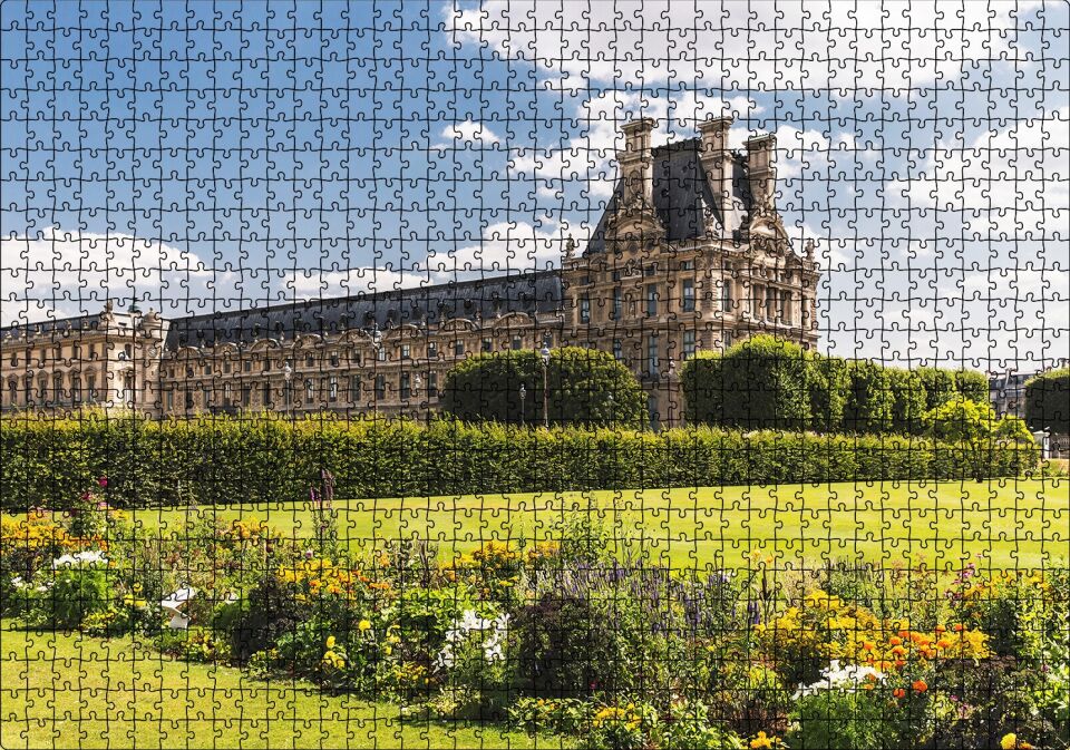 Paris Louivre Sarayı ve Yeşillikler Puzzle Yapboz MDF Ahşap 1000 Parça 49 cm X 68 cm