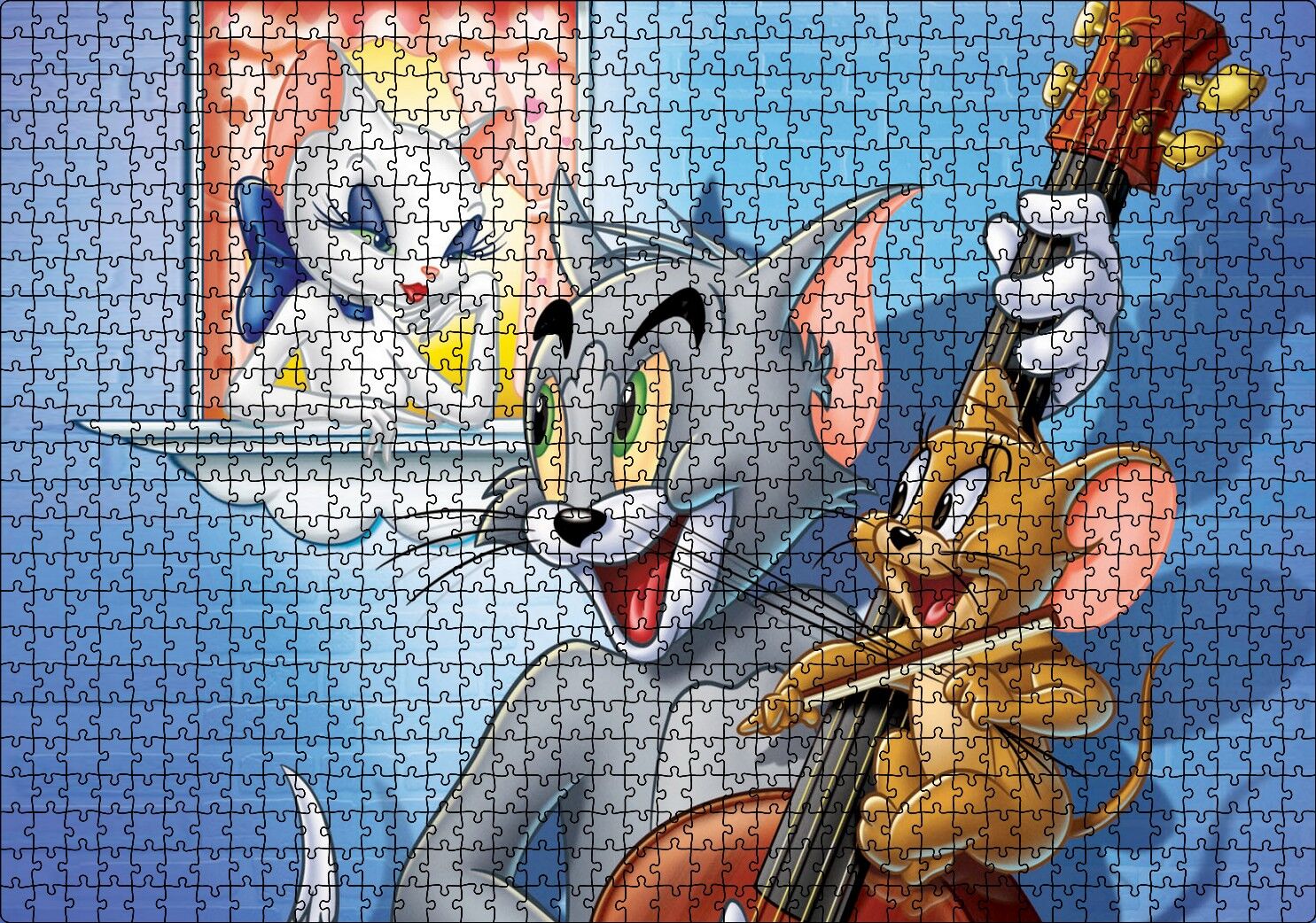 Tom A Jerry Zamilovana Srdce Görseli Puzzle Yapboz MDF Ahşap 1000 Parça 49 cm X 68 cm