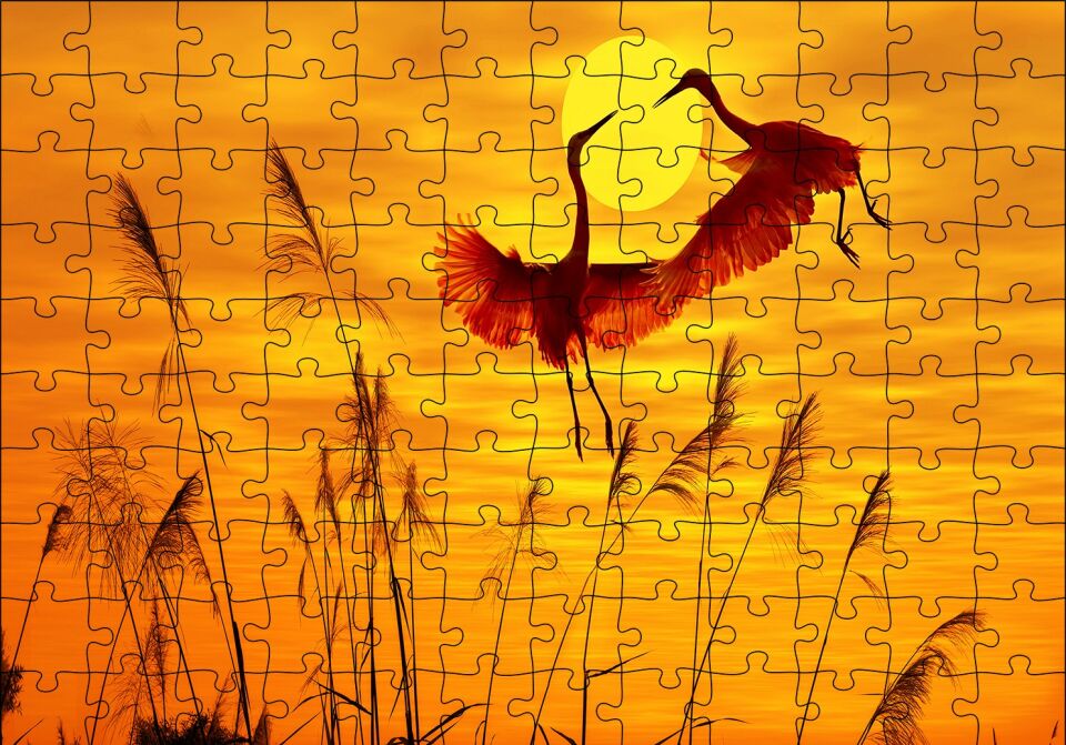 Günbatımında Balıkçılların Dansı Puzzle Yapboz MDF Ahşap