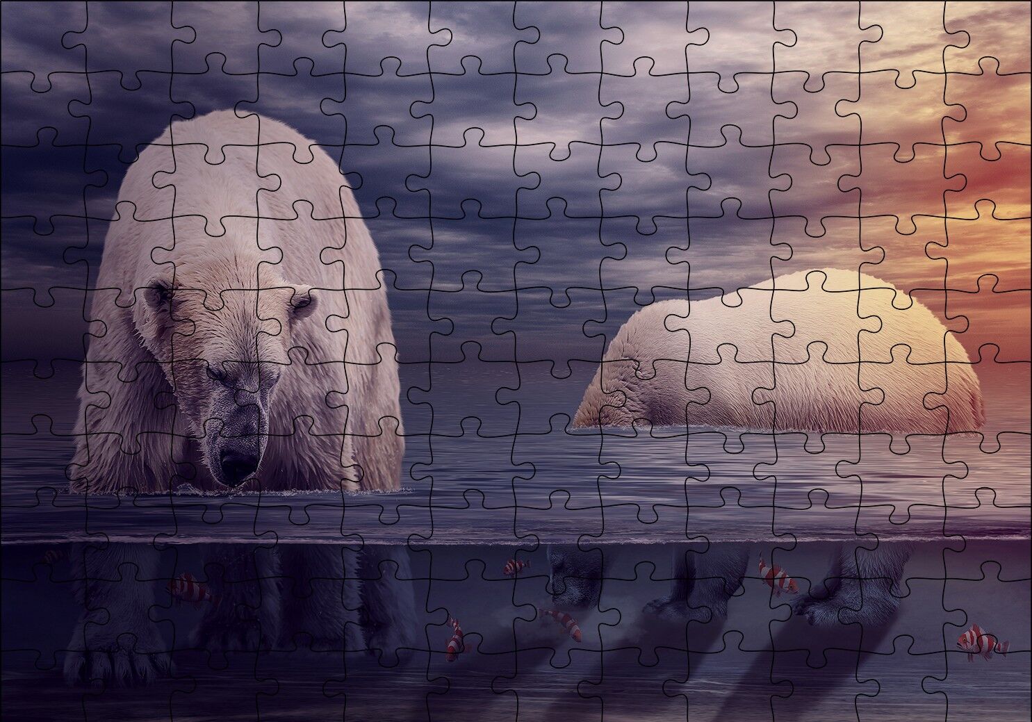 Kutup Ayıları Okyanus ve Günbatımı Puzzle Yapboz MDF Ahşap 120 Parça 24 cm X 34 cm