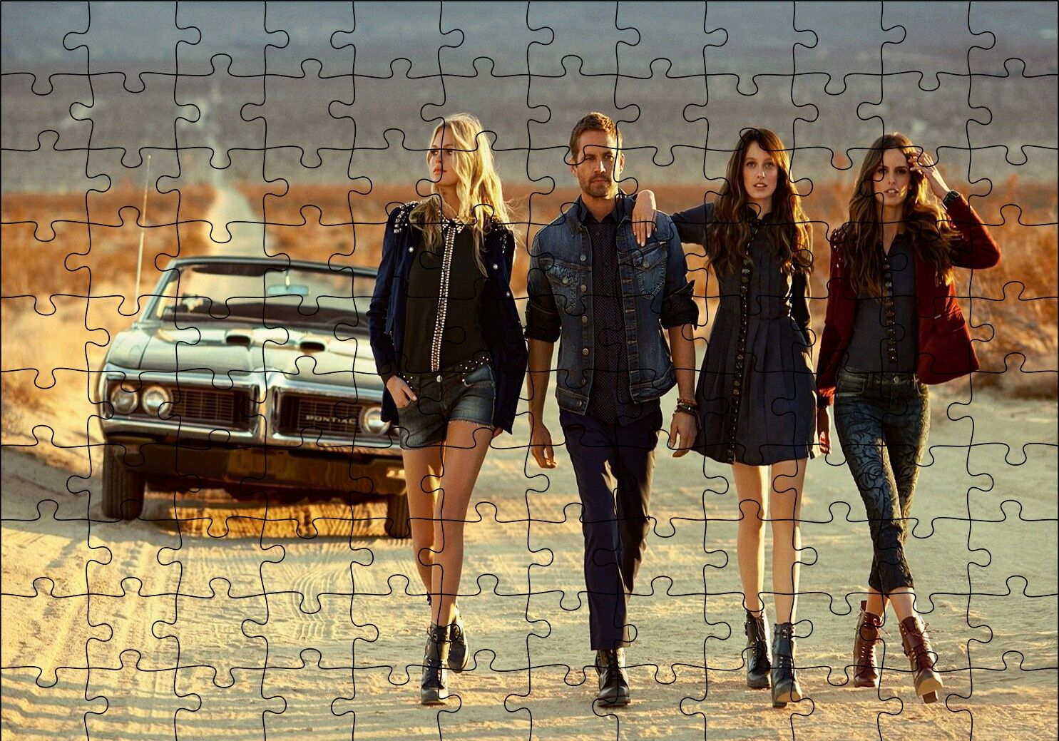 Hızlı ve Öfkeli Paul Walker Kızlarla Puzzle Yapboz MDF Ahşap 120 Parça 24 cm X 34 cm