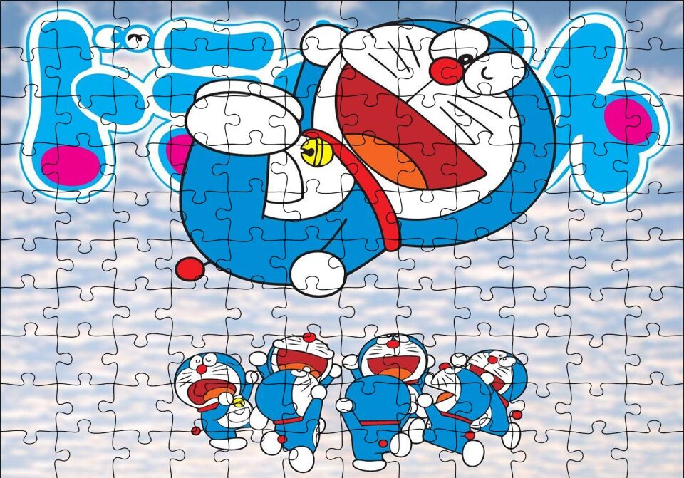 Doraemon Karakterleri Puzzle Yapboz MDF Ahşap 120 Parça 24 cm X 34 cm