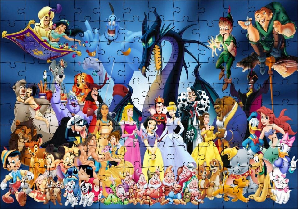 Disney Masal Kahramanları Bir Arada Puzzle Yapboz MDF Ahşap