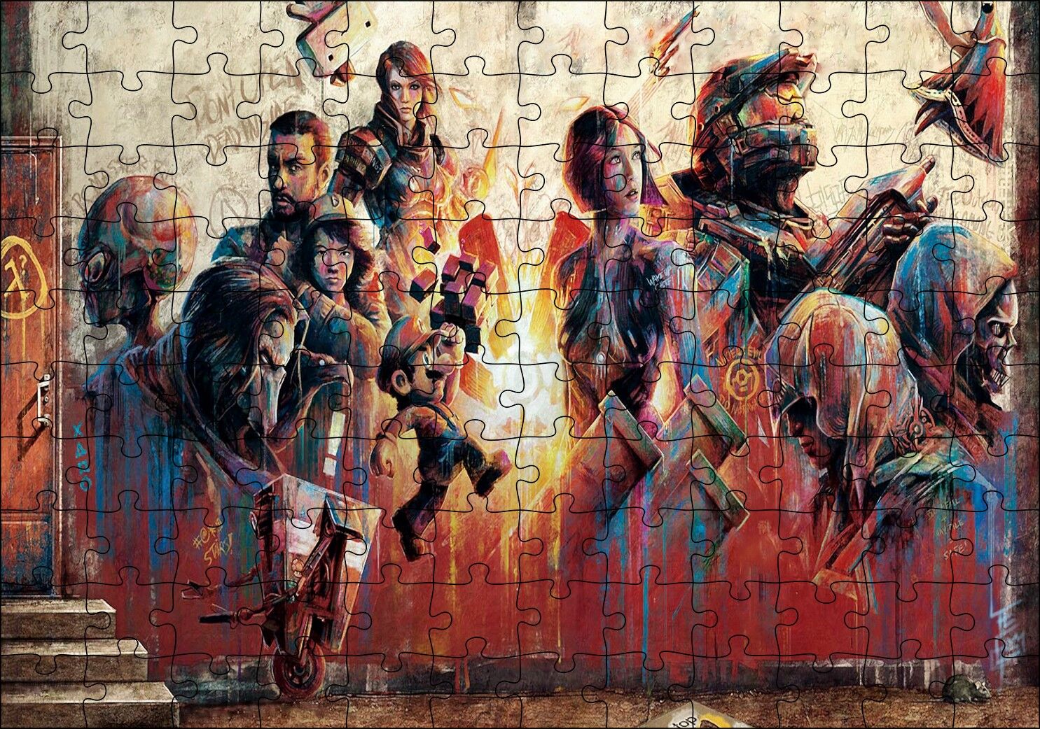Duvardaki Karekterler Puzzle Yapboz MDF Ahşap 120 Parça 24 cm X 34 cm