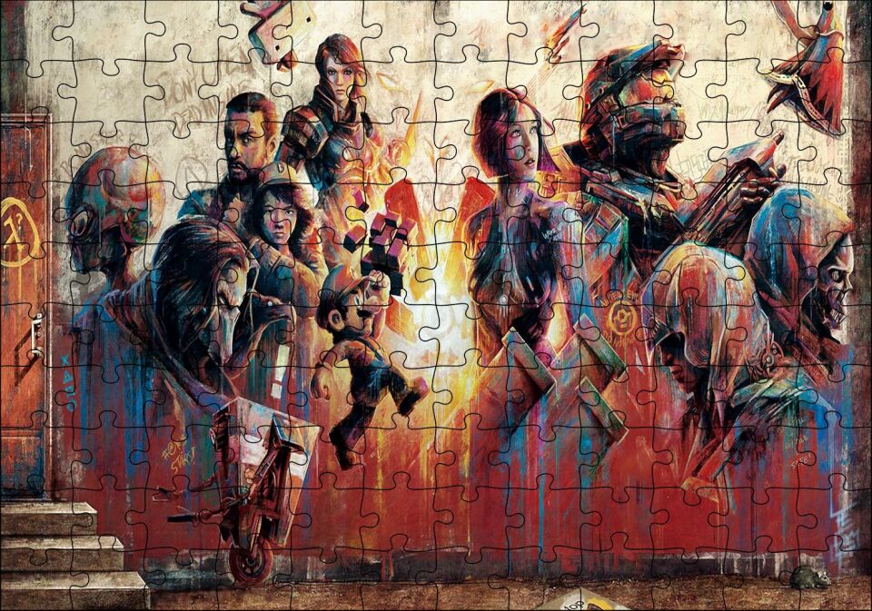 Duvardaki Karekterler Puzzle Yapboz MDF Ahşap 120 Parça 24 cm X 34 cm