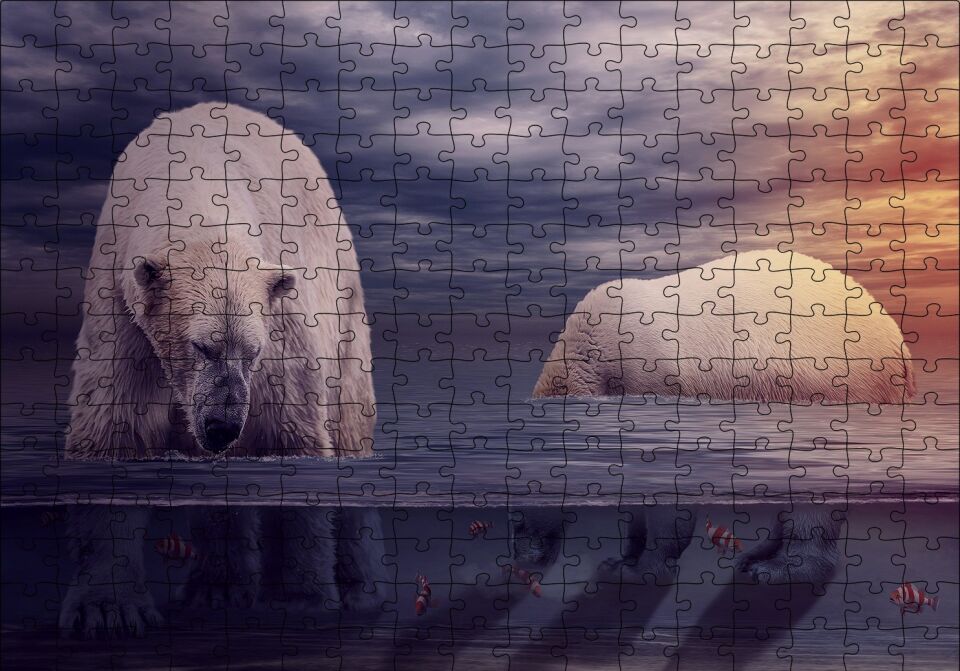Kutup Ayıları Okyanus ve Günbatımı Puzzle Yapboz MDF Ahşap 255 Parça 34 cm X 49 cm