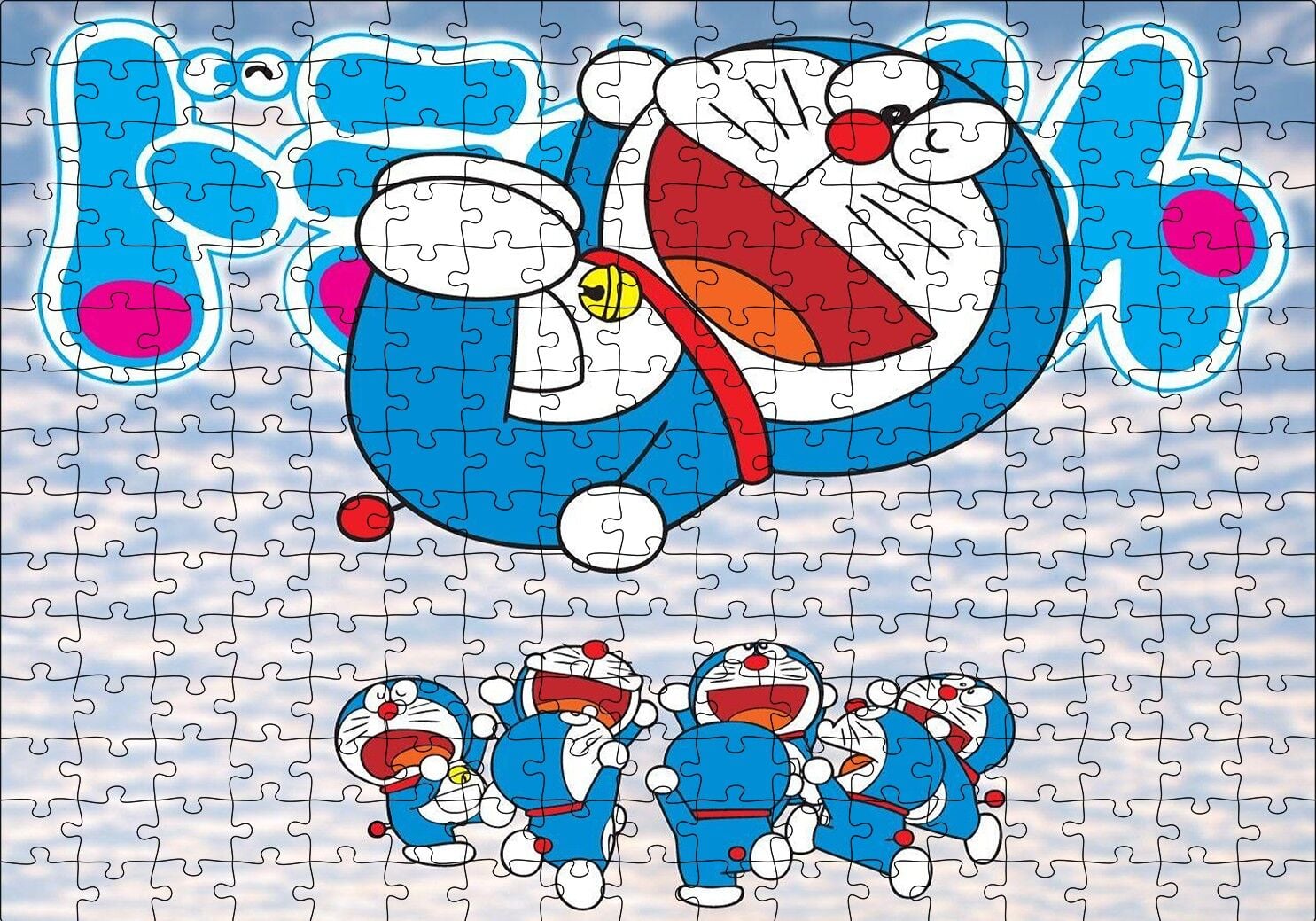 Doraemon Karakterleri Puzzle Yapboz MDF Ahşap 255 Parça 34 cm X 49 cm