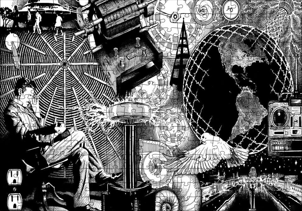 Nikola Tesla Ve Bilim Ürünü Görseller Puzzle Yapboz MDF Ahşap 255 Parça 34 cm X 49 cm