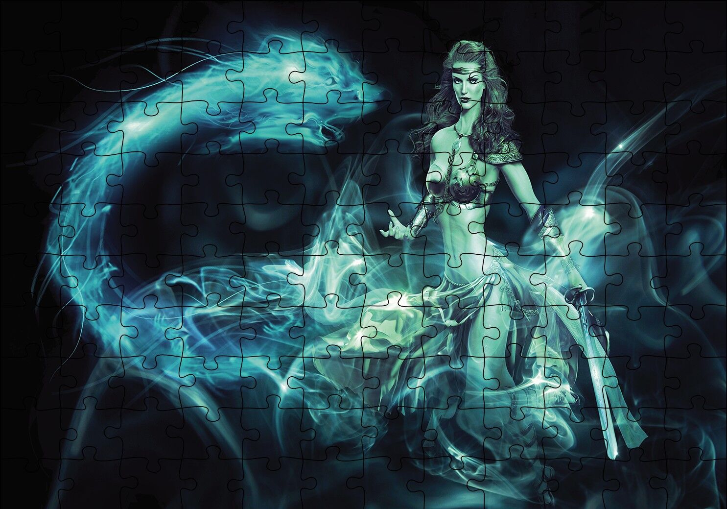 Fantastik Svaşçı Kadın Ejderha Puzzle Yapboz MDF Ahşap