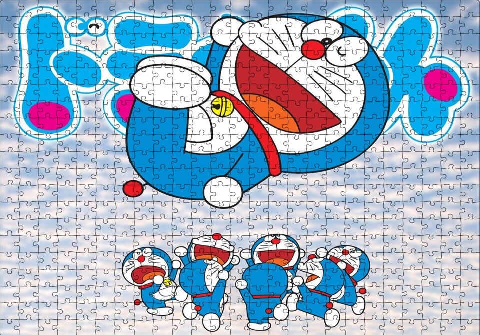 Doraemon Karakterleri Puzzle Yapboz MDF Ahşap 500 Parça 49 cm X 68 cm