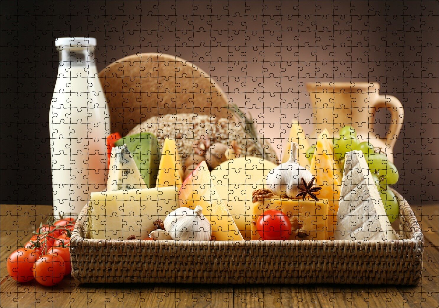 Peynir Çeşitleri Süt Sebze Mayva Görseli Puzzle Yapboz MDF Ahşap 500 Parça 49 cm X 68 cm