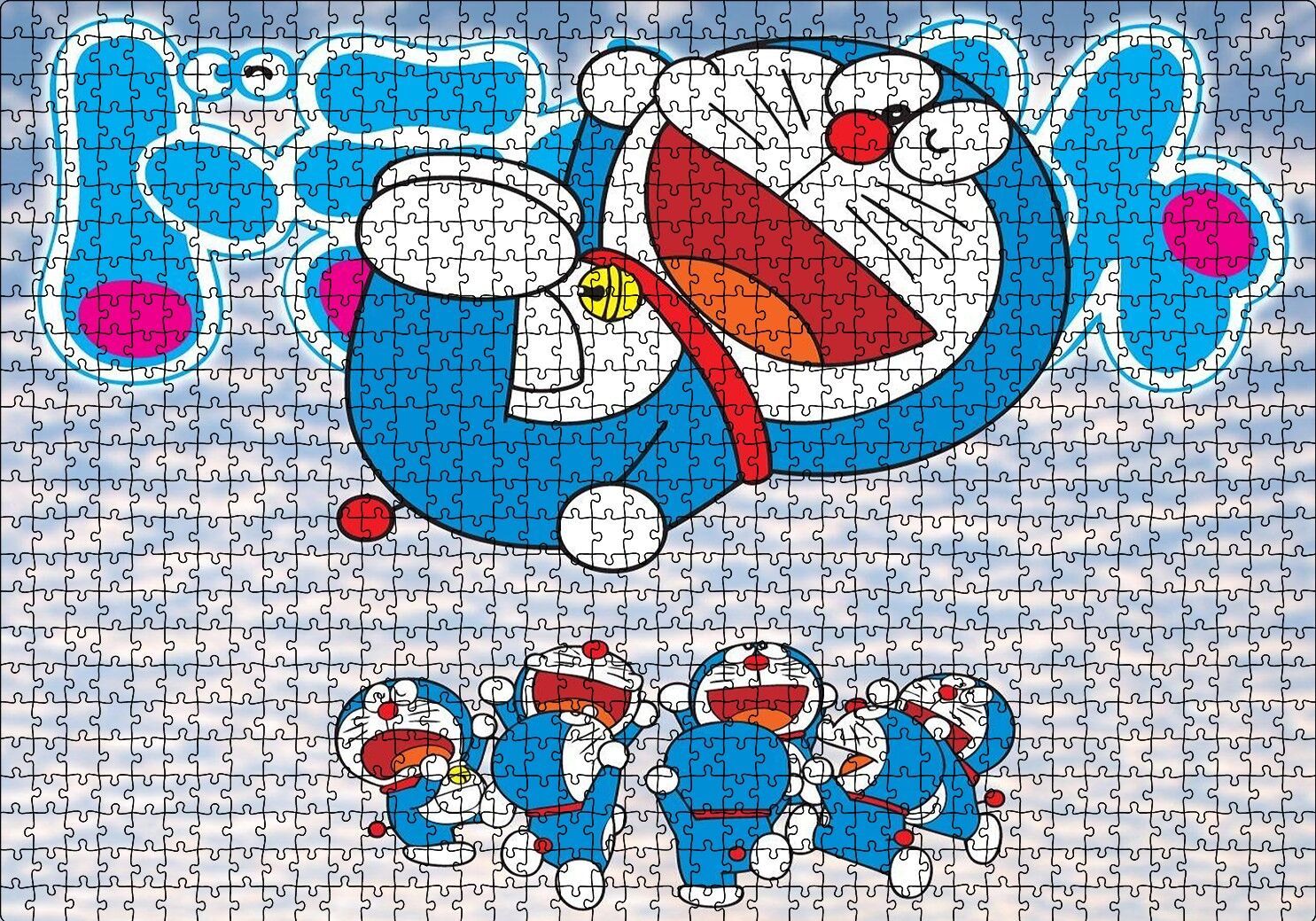 Doraemon Karakterleri Puzzle Yapboz MDF Ahşap 1000 Parça 49 cm X 68 cm