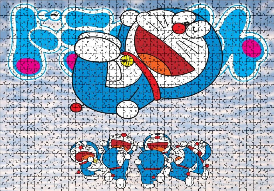 Doraemon Karakterleri Puzzle Yapboz MDF Ahşap 1000 Parça 49 cm X 68 cm