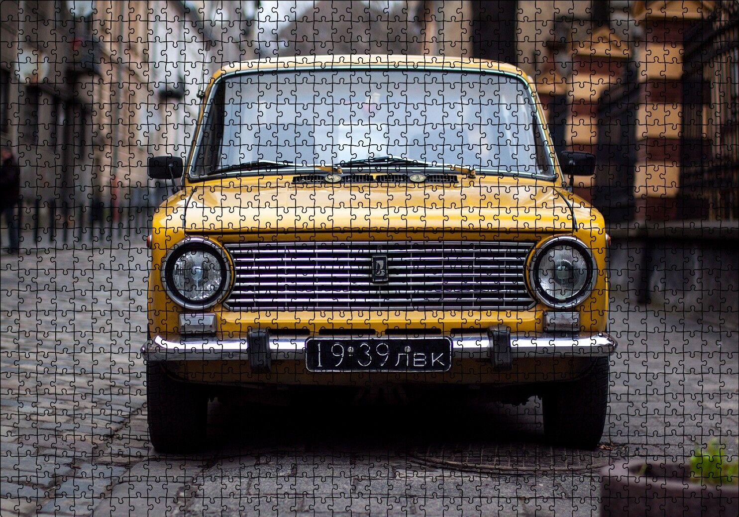 Sarı Lada Otomobil Puzzle Yapboz MDF Ahşap 1000 Parça 49 cm X 68 cm