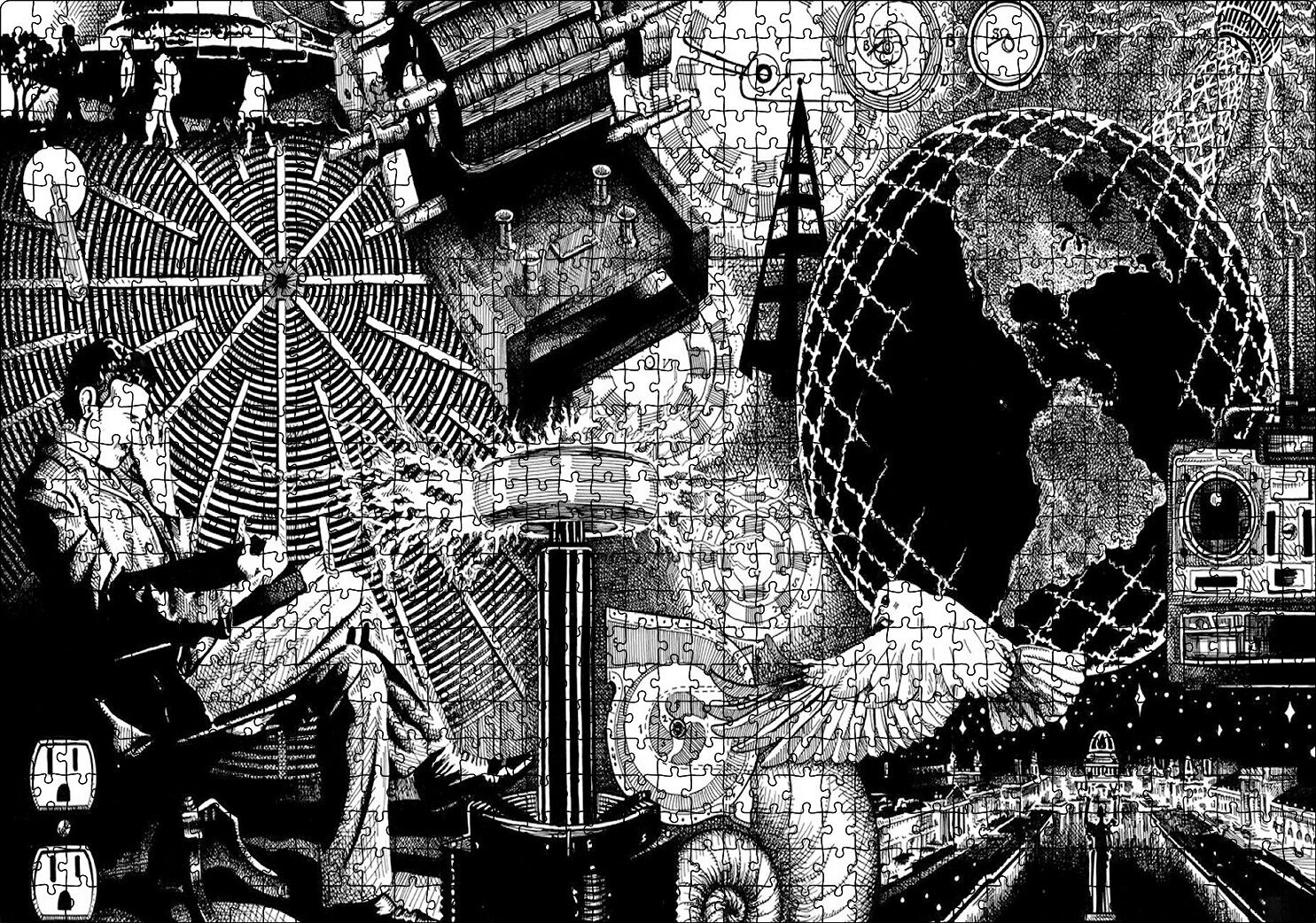 Nikola Tesla Ve Bilim Ürünü Görseller Puzzle Yapboz MDF Ahşap 1000 Parça 49 cm X 68 cm