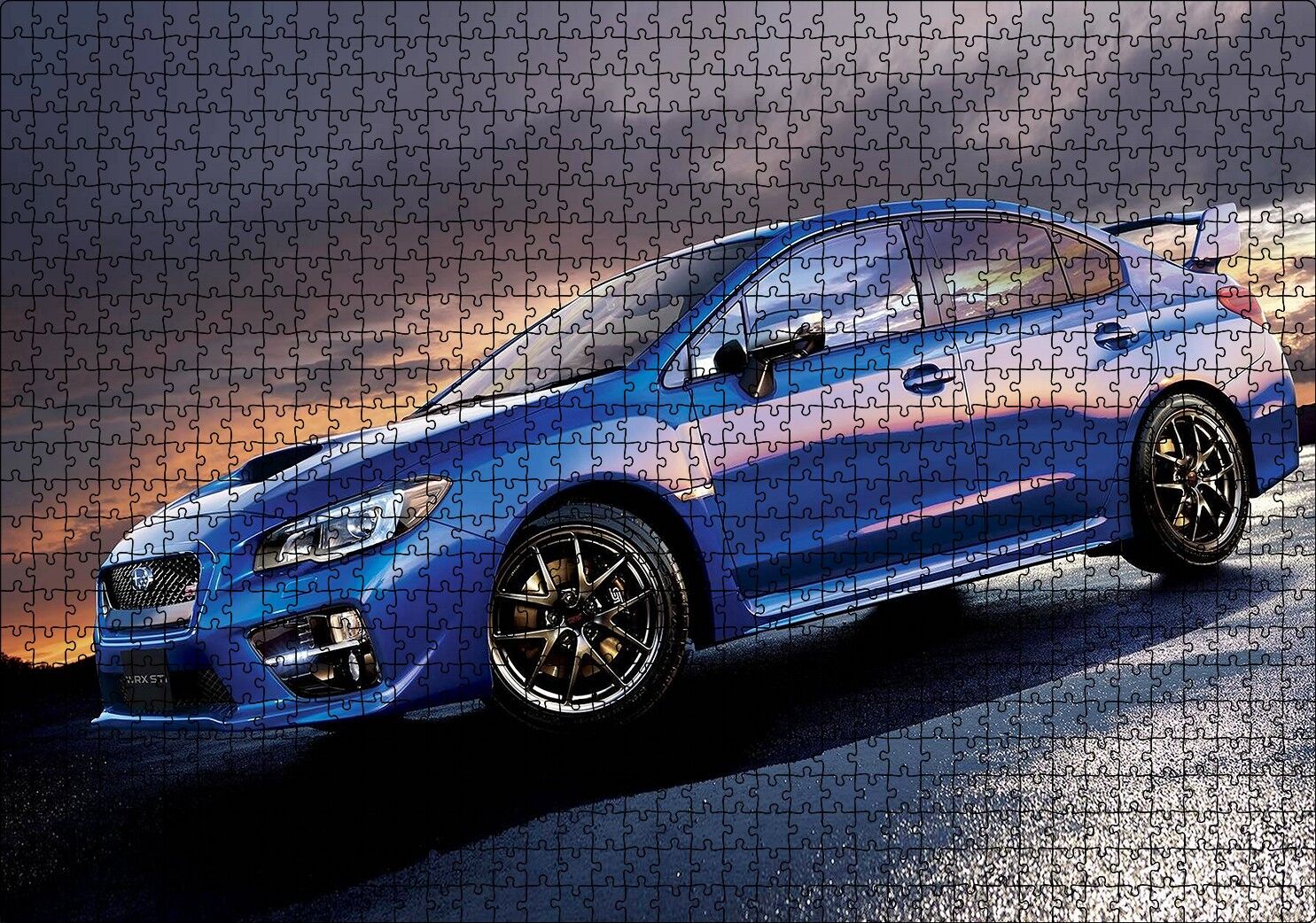 Mavi Subaru STI ve Bulutlu Gökler Puzzle Yapboz MDF Ahşap 1000 Parça 49 cm X 68 cm
