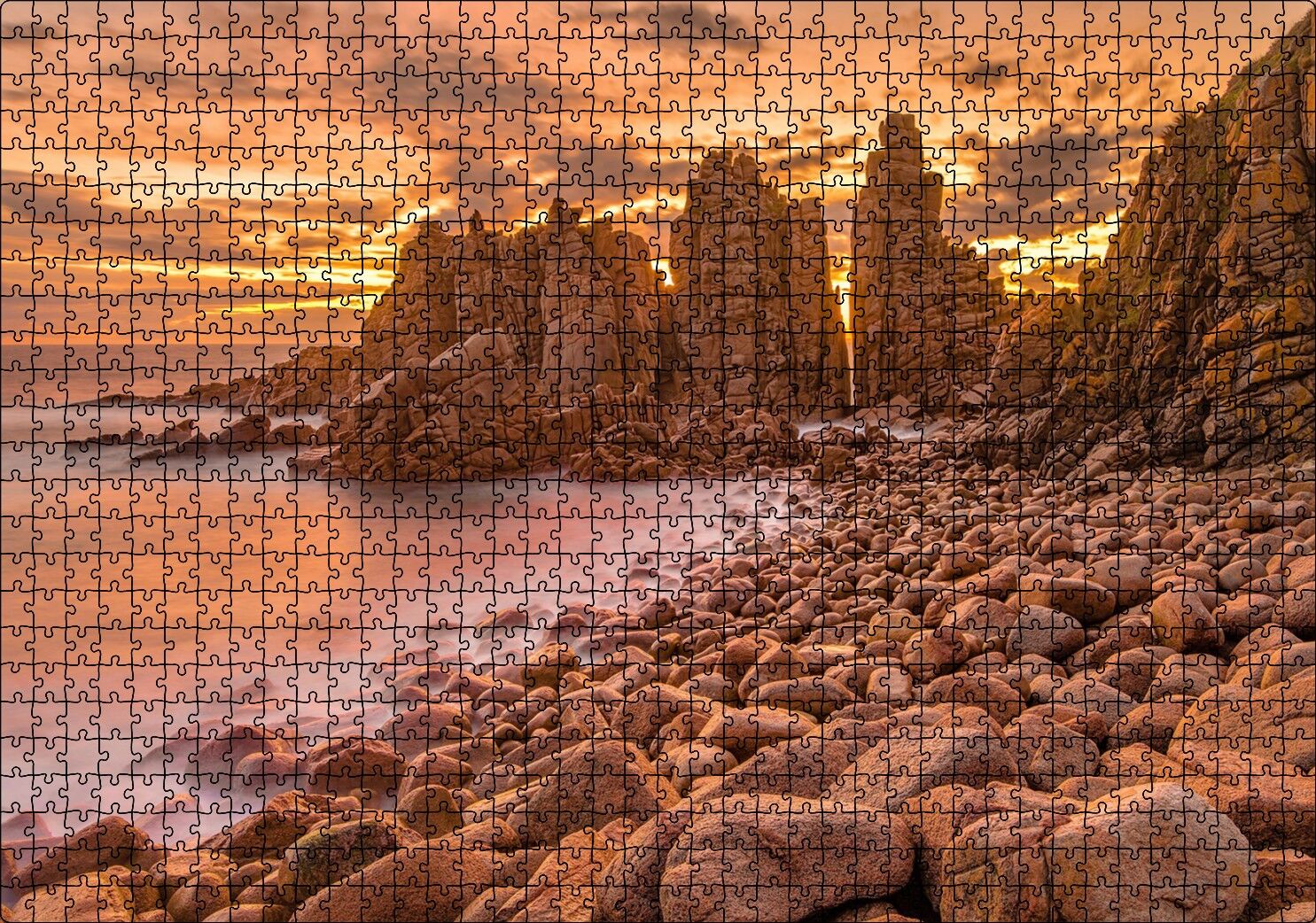 Filipinler Kayalık Sahilde Gün Batımı ve Bulutlu Gökler Puzzle Yapboz MDF Ahşap 1000 Parça 49 cm X 68 cm