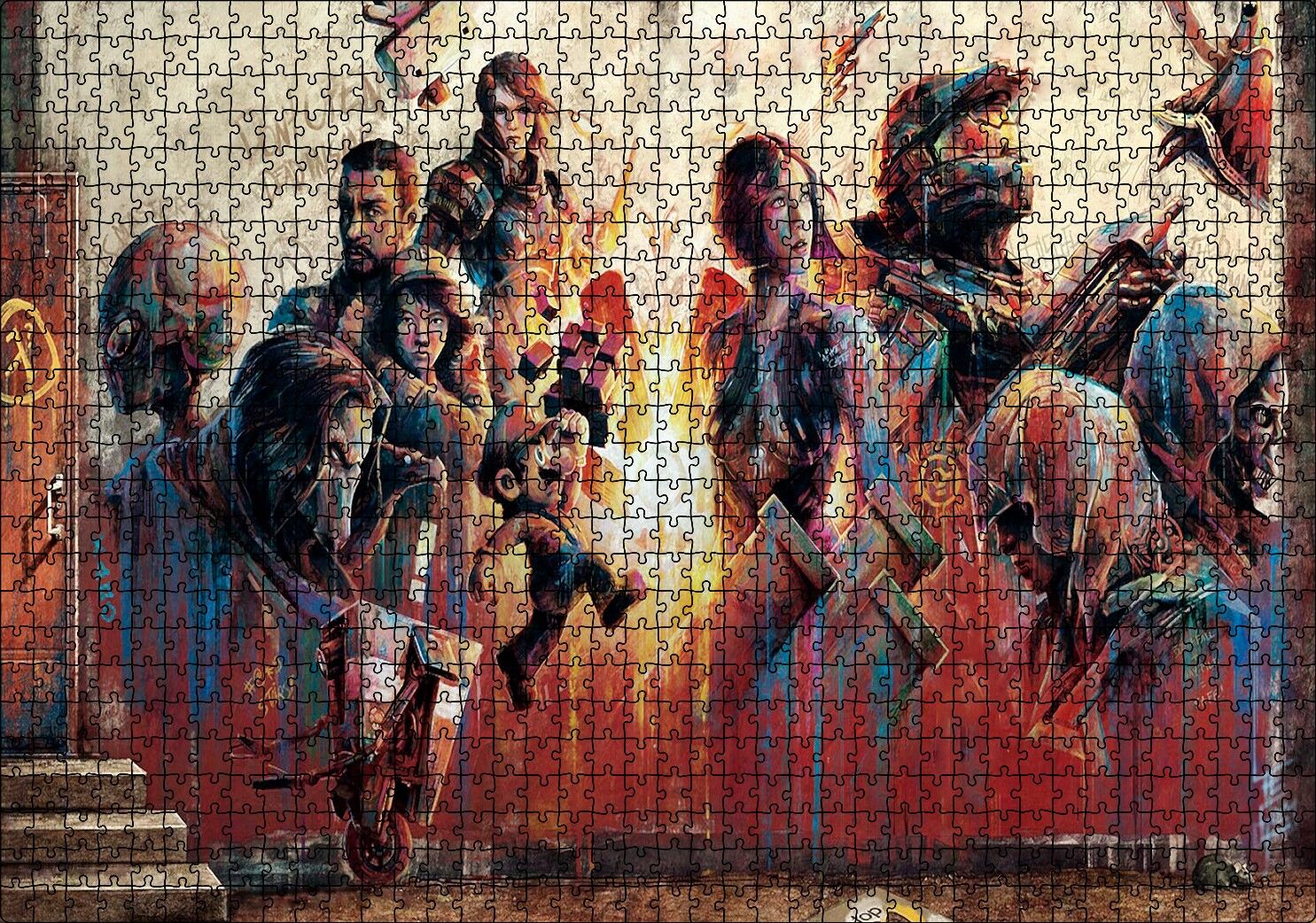 Duvardaki Karekterler Puzzle Yapboz MDF Ahşap 1000 Parça 49 cm X 68 cm
