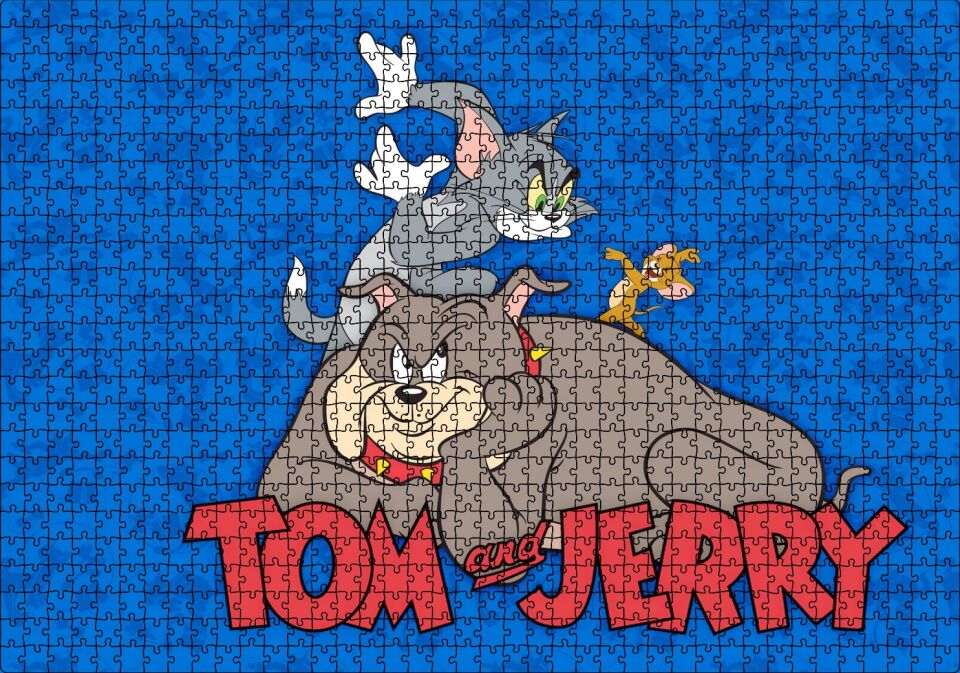Tom Jerry ve Spike, Tom ve Jerry Logosu Puzzle Yapboz MDF Ahşap 1000 Parça 49 cm X 68 cm