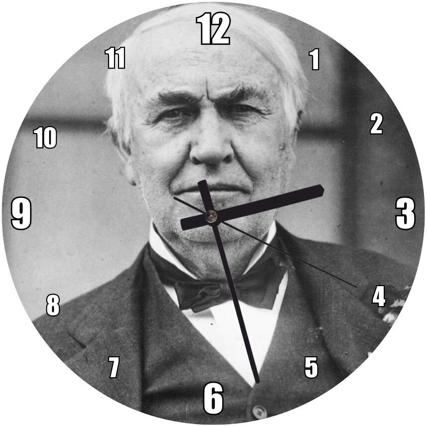 Thomas Edison Papyon Takım Elbise Mdf Ahşap Duvar Saati 50 cm Çap