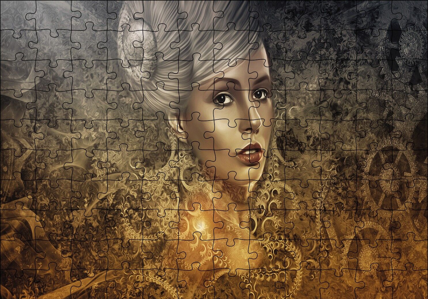 Gotik Karanlık Steampunk Portre Kadın Genç Puzzle Yapboz MDF Ahşap 120 Parça 24 cm X 34 cm