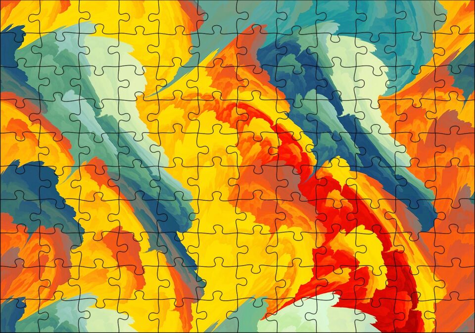 Renkli Fırça Darbeleri Kompozisyon Puzzle Yapboz MDF Ahşap 120 Parça 24 cm X 34 cm