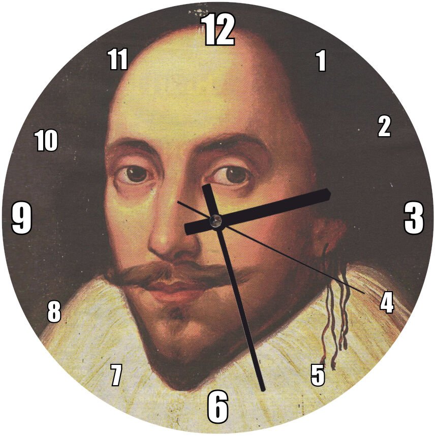 William Shakespeare Portresi İpli Küpesi Mdf Ahşap Duvar Saati 30 cm Çap
