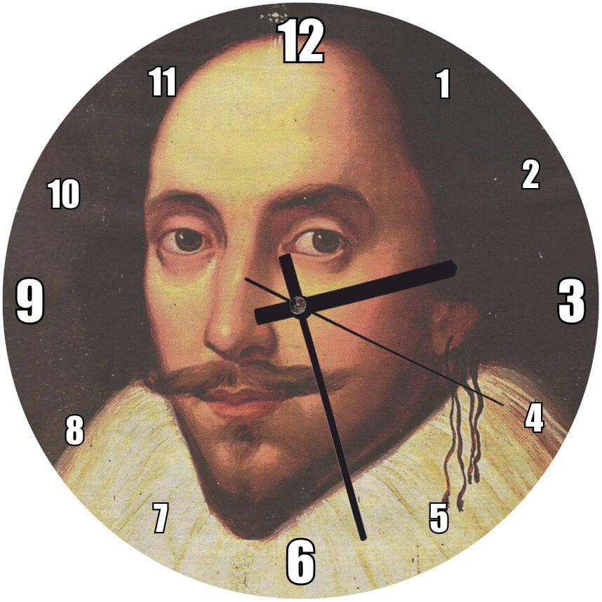 William Shakespeare Portresi İpli Küpesi Mdf Ahşap Duvar Saati 50 cm Çap