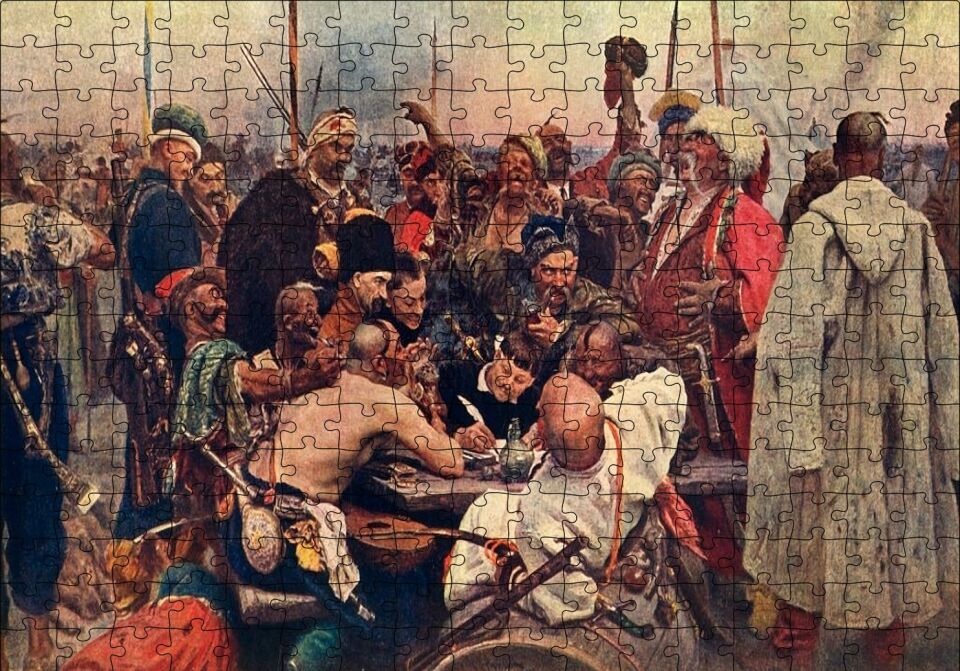 Zaporozhian Mektup Yazarken Ilya Repin Puzzle Yapboz MDF Ahşap 255 Parça 34 cm X 49 cm