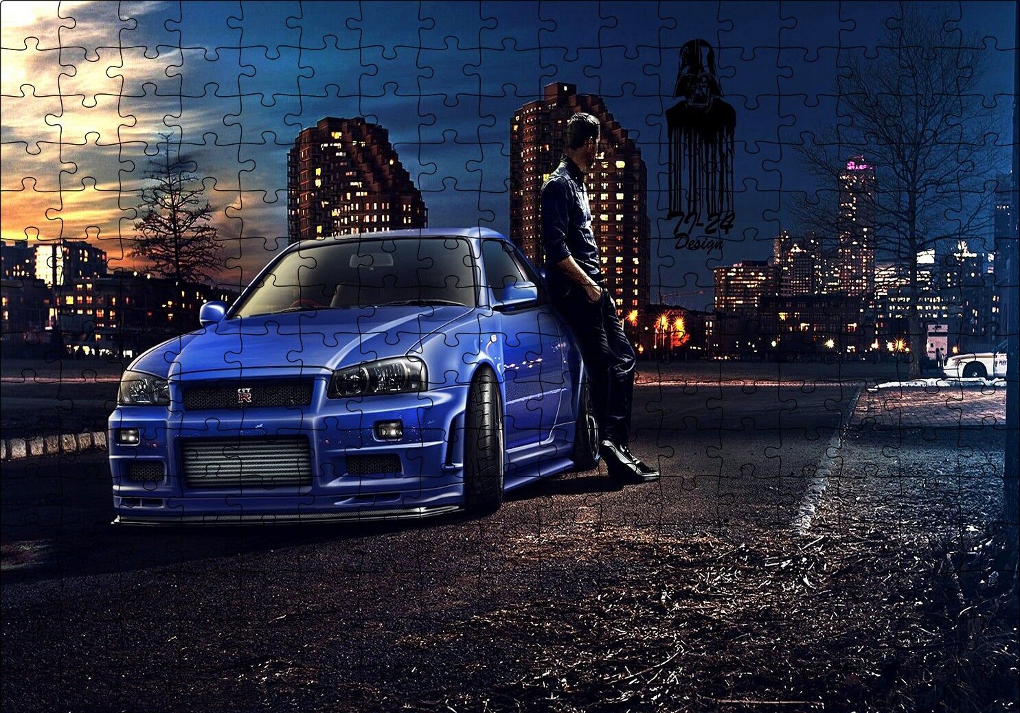 Hızlı ve Öfkeli Paul Walker Mavi Nissan Puzzle Yapboz MDF Ahşap 255 Parça 34 cm X 49 cm
