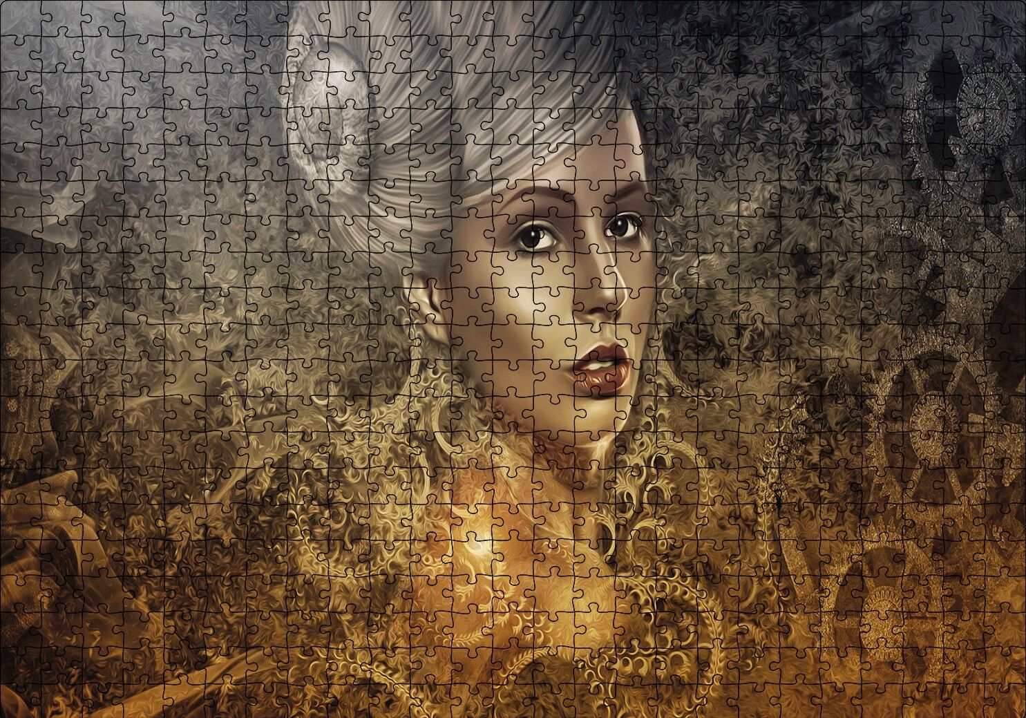 Gotik Karanlık Steampunk Portre Kadın Genç Puzzle Yapboz MDF Ahşap 500 Parça 49 cm X 68 cm