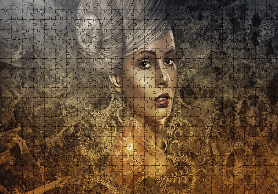 Gotik Karanlık Steampunk Portre Kadın Genç Puzzle Yapboz MDF Ahşap 500 Parça 49 cm X 68 cm