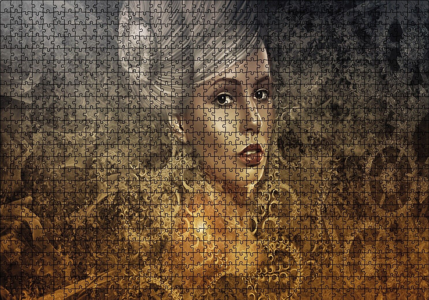 Gotik Karanlık Steampunk Portre Kadın Genç Puzzle Yapboz MDF Ahşap 1000 Parça 49 cm X 68 cm