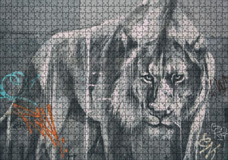 Pusudaki Aslan Duvar Boyama Puzzle Yapboz MDF Ahşap 1000 Parça 49 cm X 68 cm