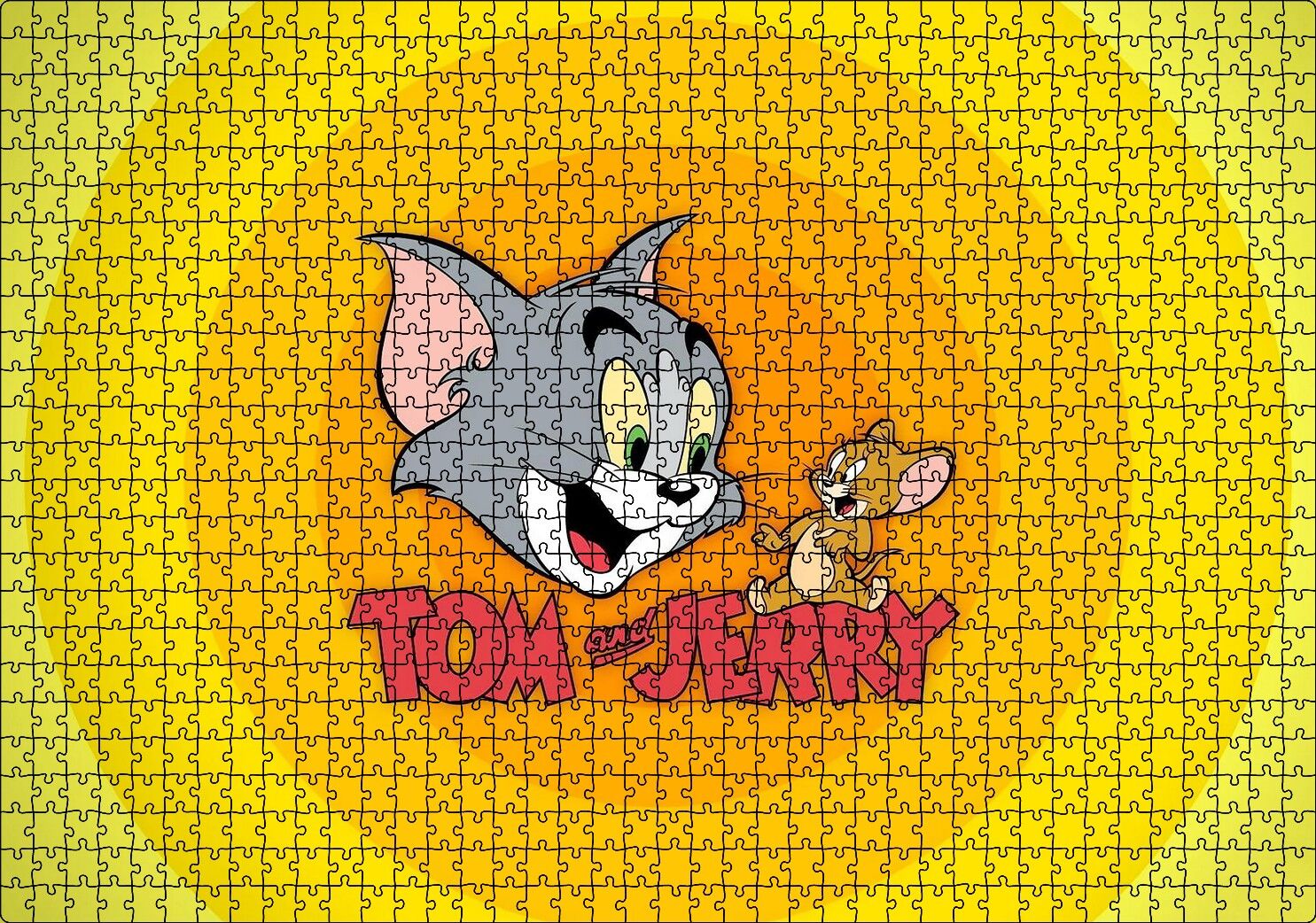 Tom ve Jerr Logo Sarı Zeminde, Puzzle Yapboz MDF Ahşap 1000 Parça 49 cm X 68 cm