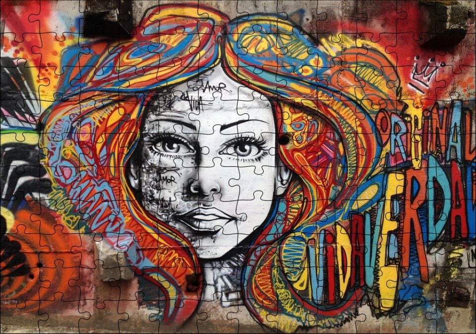 Duvar Boyama Afrikalı Kadın ve Renkli Saçları Puzzle Yapboz MDF Ahşap