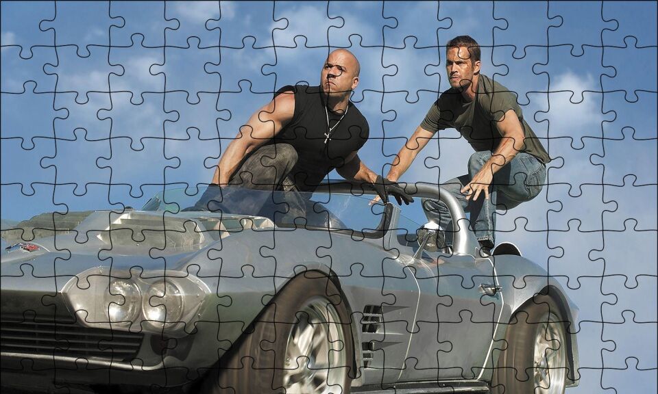 Hızlı ve Öfkeli Paul Walker ve Vin Diesel Puzzle Yapboz MDF Ahşap 120 Parça 24 cm X 34 cm