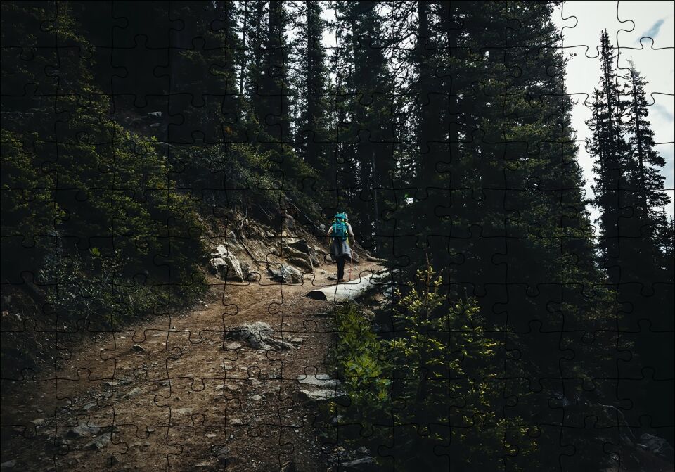 Orman Patikasında Yürüyen Gezgin Puzzle Yapboz MDF Ahşap