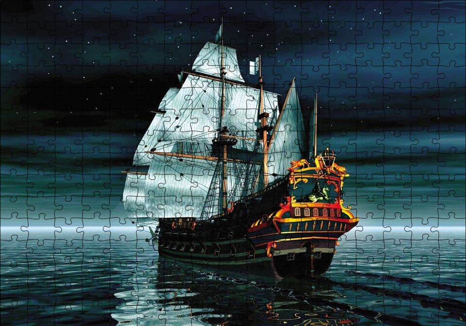 Yelkenli Fantastik Gemi Puzzle Yapboz MDF Ahşap 255 Parça 34 cm X 49 cm