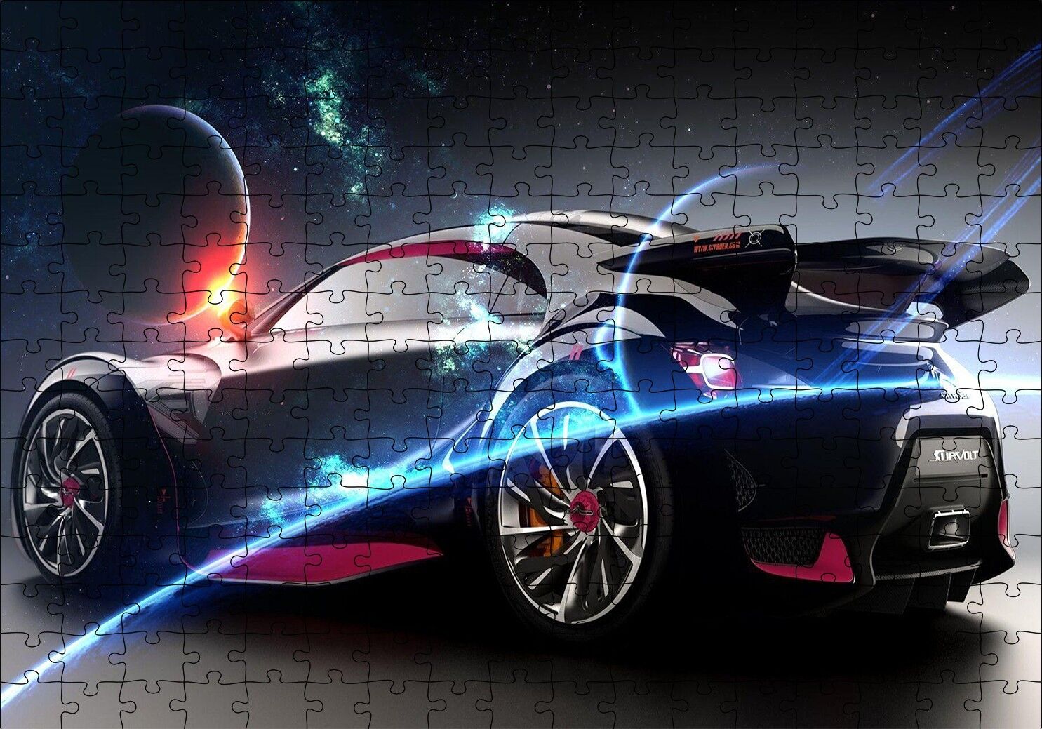 Elektrikli Citroen Survolt ve Gezegenler Puzzle Yapboz MDF Ahşap 255 Parça 34 cm X 49 cm