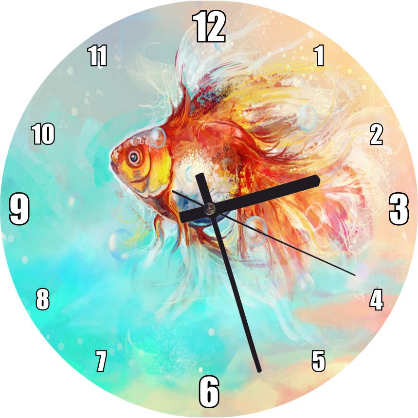 Rengarenk Sularda Yüzen Japon Balığı  Mdf Ahşap Duvar Saati