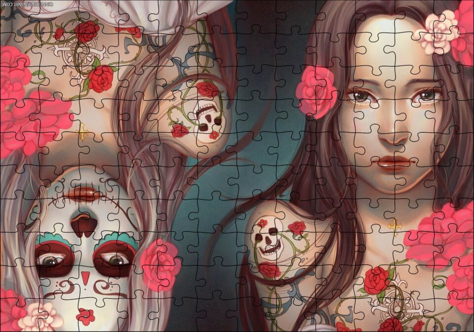 Genç Kız ve Ters Simetrik Ölüsü Puzzle Yapboz MDF Ahşap 120 Parça 24 cm X 34 cm