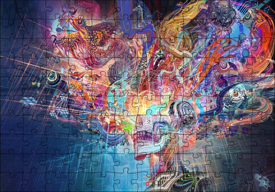 Dijital Soyut Hayal Gördüren Resim Puzzle Yapboz MDF Ahşap