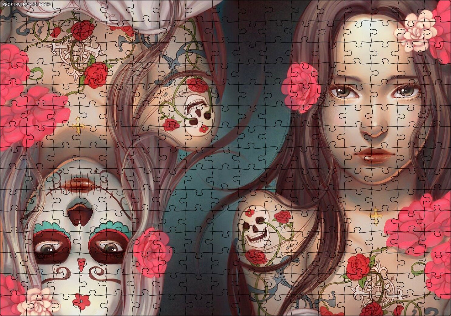 Genç Kız ve Ters Simetrik Ölüsü Puzzle Yapboz MDF Ahşap 255 Parça 34 cm X 49 cm