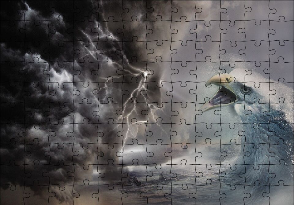 Fırtına İnsan Figürlü Deniz Dalgası Kartal Puzzle Yapboz MDF Ahşap