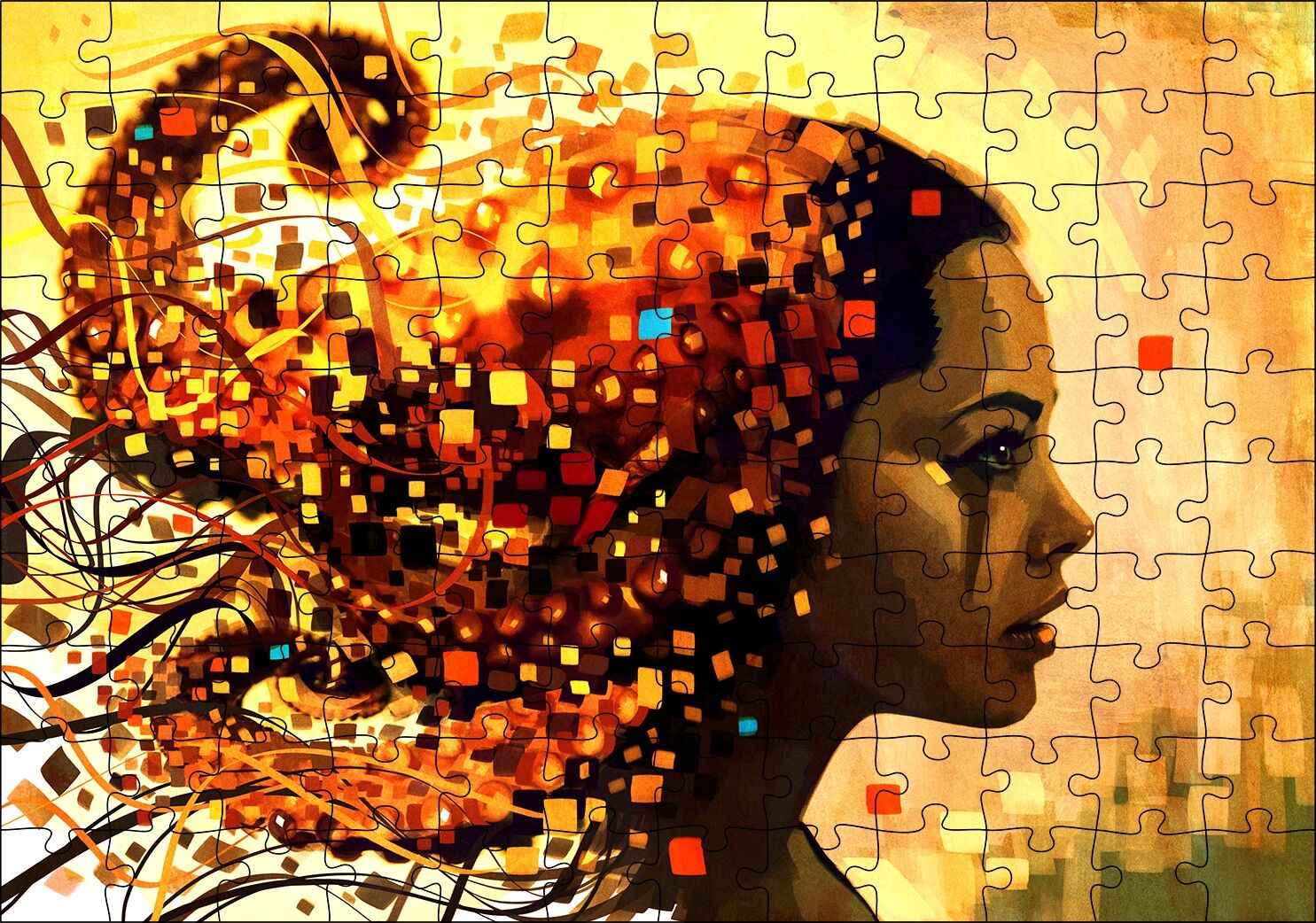 DijitalFigüratif Resim Üzgün Kadın Görseli Puzzle Yapboz MDF Ahşap