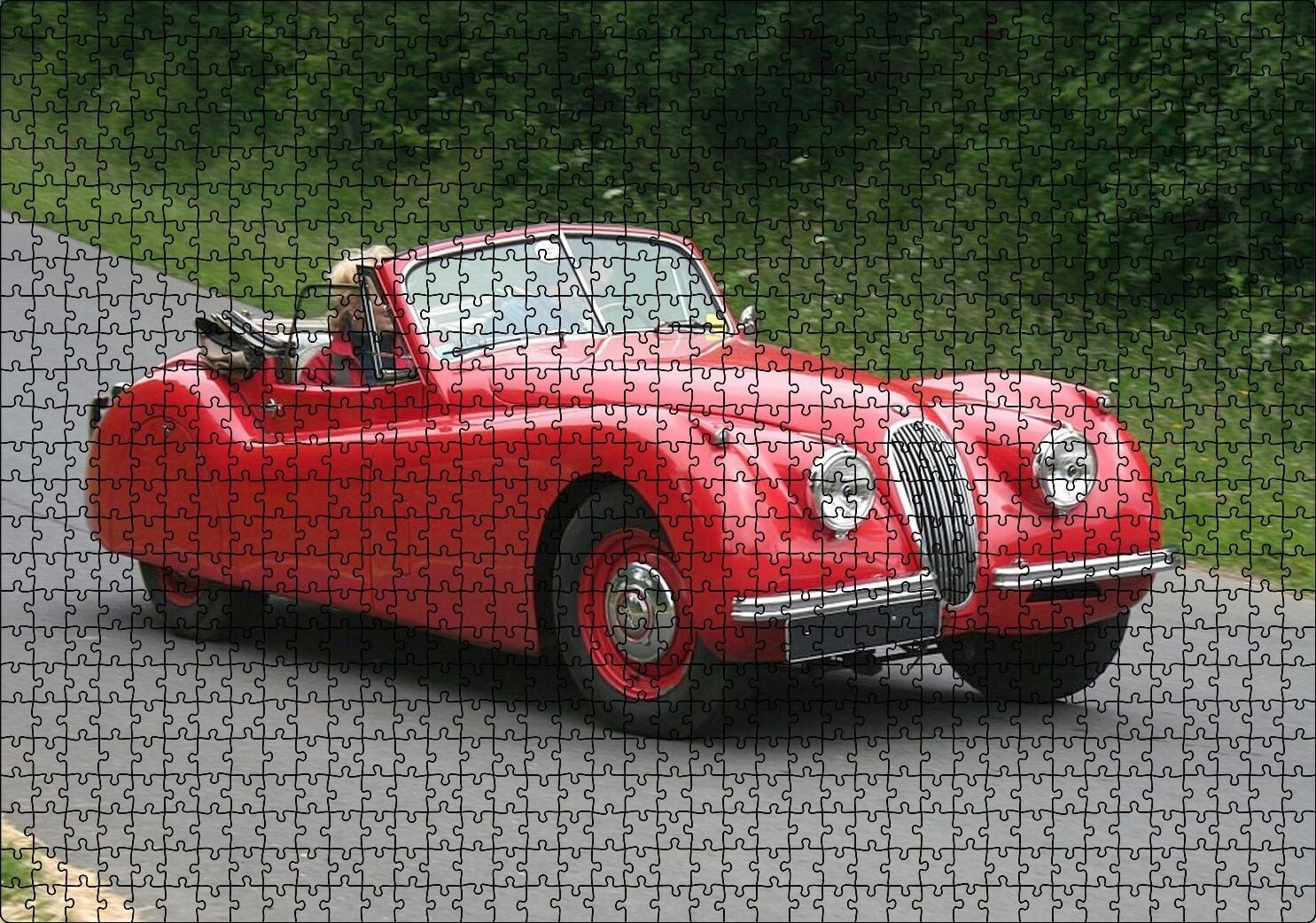 Kırmızı Jaguar XK 120 Puzzle Yapboz MDF Ahşap 1000 Parça 49 cm X 68 cm